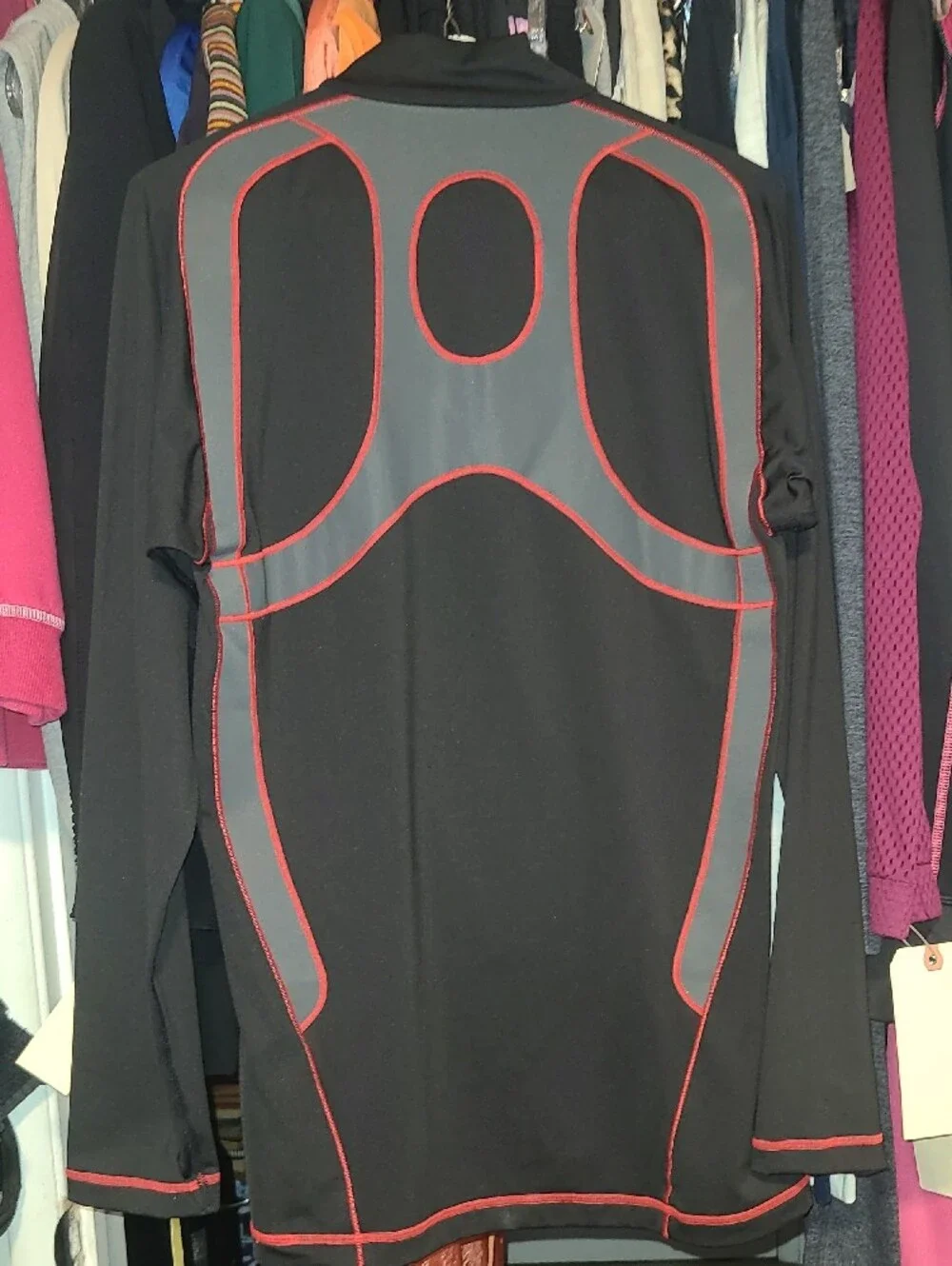 Men's Black Long-Sleeve Swim Shirt with Red Accents